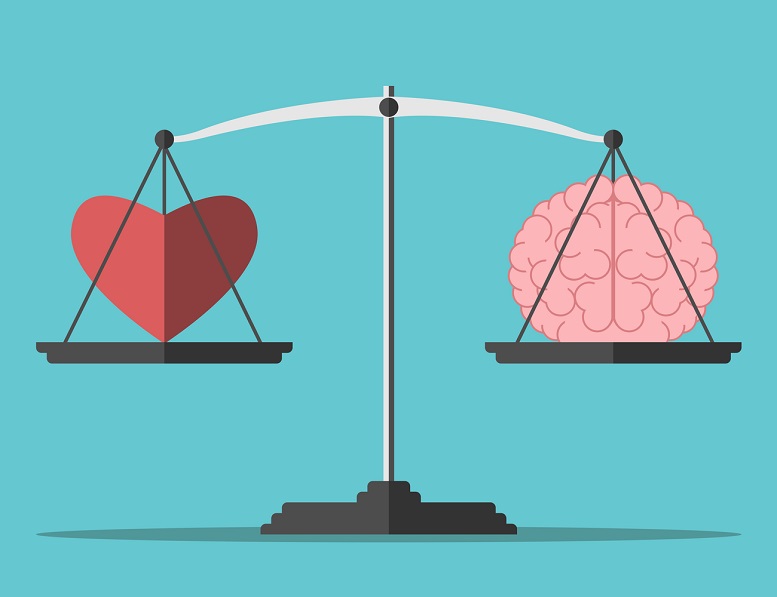 Scale with a brain and a heart equally weighted